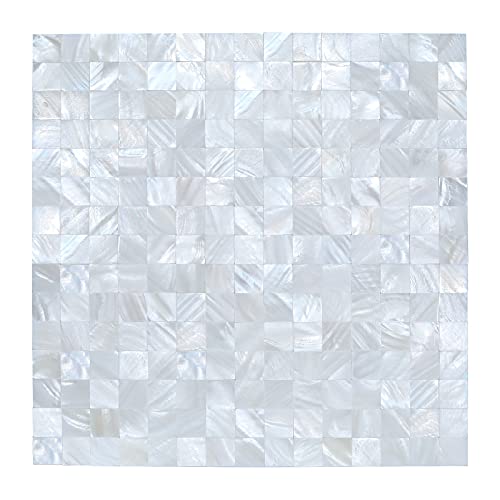 Peel and Stick Mother of Pearl Shell Tile Backsplash, Kitchen Backsplash Peel and Stick in White Shell (12 X12 , 5 Sheets)