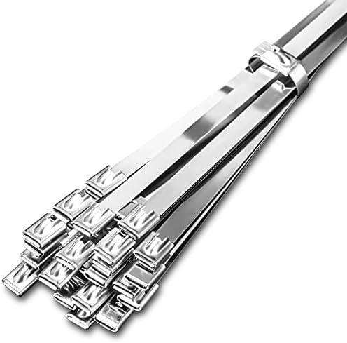 24"Metal Cable Zip Ties, Stainless Steel Zip Ties Long,20PCS Heavy Duty Self-Locking Strap Ties, Steel Cable Tie, 500 Lb Strength for Exhaust Wrap, Garden Ties, pipes, Outdoor UV Resistant Cable Ties