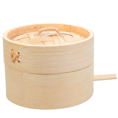 FUNNETOYU Cesta de Vapor de Madera Redonda para Cocinar Dim Sum Postres y Bollos al Vapor con Tapa Ajustada para Retener Nutrientes y para Cocina Asiática y