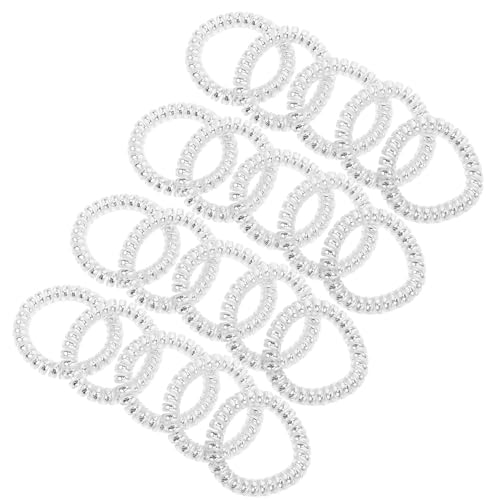 Outanaya 20pcs Silver Spiral Hair Ties No Damage Elastic Coil Ponytail Holders Telephone Wire Hair Bands for Women Accessories Wrap Holders