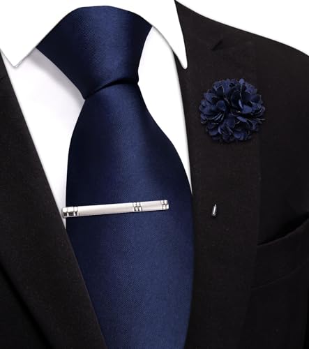 Image of Hi-Tie Pretied Boys Ties Solid Color Kids Adjustable Necktie Lapel Pin Clip Set Age 8-12 Wedding School Graduation