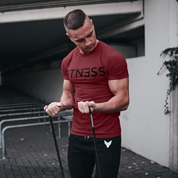 Fitness Method, T-shirt de sport pour homme, slim confortable et de qualité supérieure, col rond et taillé, entraînement et loisirs, homme 95 % coton, 5 % élasthanne S Anthracite/noir