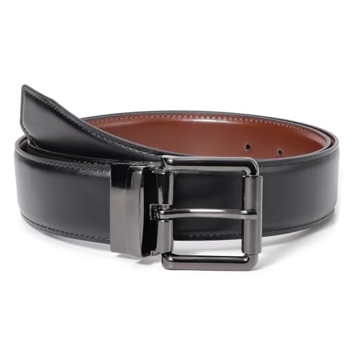 KASBAH Cinto masculino de couro reversível para trabalho casual cinto dois em um com fivela rotacionada cintos masculinos de dupla face, D-preto/marrom, Fit waist size 32"-36"