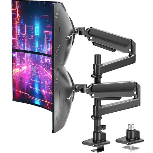 MOUNT PRO Dual Monitor Arm for Max 49' Ultrawide Screens up to 44 lbs, Heavy Duty Extra Tall Monitor Desk Mount, Vertical Stacked Adjustable Dual Monitor Mount, VESA Mount 75x75mm/100x100mm