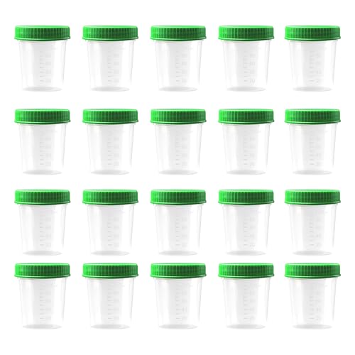 HaseMed Premium - 20 bicchieri per urina, 125 ml, tappo a vite, verde, graduati fino a 100 ml, a prova di perdite, scrivibili, adatti al congelamento