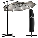 LEHMANN Parasol met LED-verlichting – Zweefparasol met Standaard – Tuinparasol met Zwengel – UV-bescherming – Waterdicht – 32 LEDs – Zonne-energie – Inclusief beschermhoes