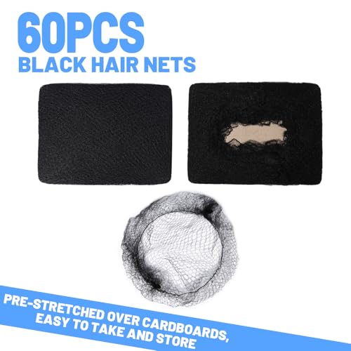 LEOBRO Black Hair Nets, 60 pcs Hair Nets for Food Service Wo...