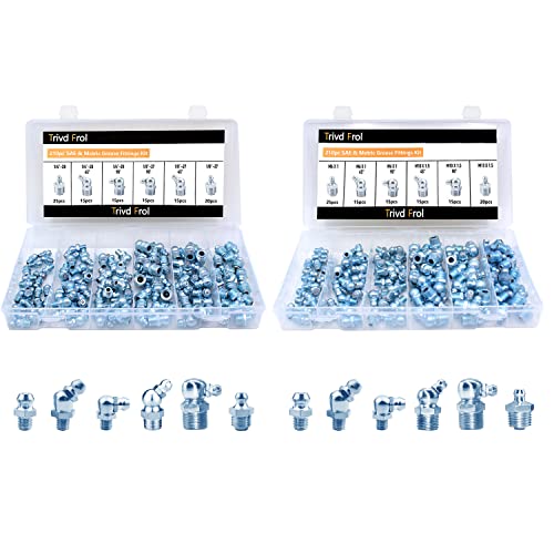 Trivd Frol 210PCS SAE & Metric Grease Fittings Kit, Hydraulic Grease Zerk Assortment: 1/4