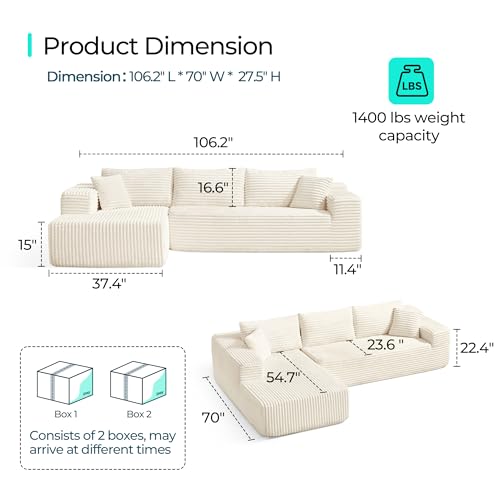 LINSY HOME Modular Sectional Sofa Boneless Cloud Couches for Living Room - Thumbnail 2