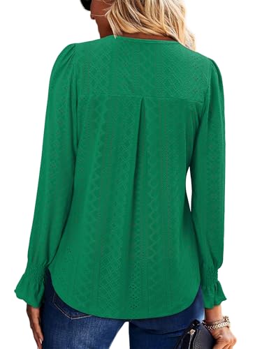 KISSMODA Long Sleeve Fall Shirts For Women V Neck Tunic Tops Embroidered Button Down Knitted Blouses 2025