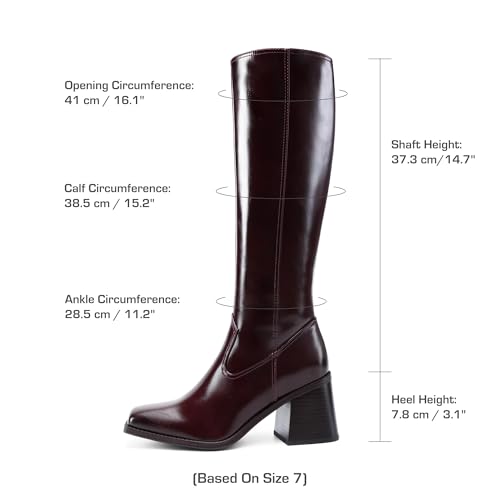 DREAM PAIRS Women's Knee High Boots Chunky Heel Square Toe Tall Boot for Women with Side Zipper,Size 6.5,Burgundy,DWUMKB2509