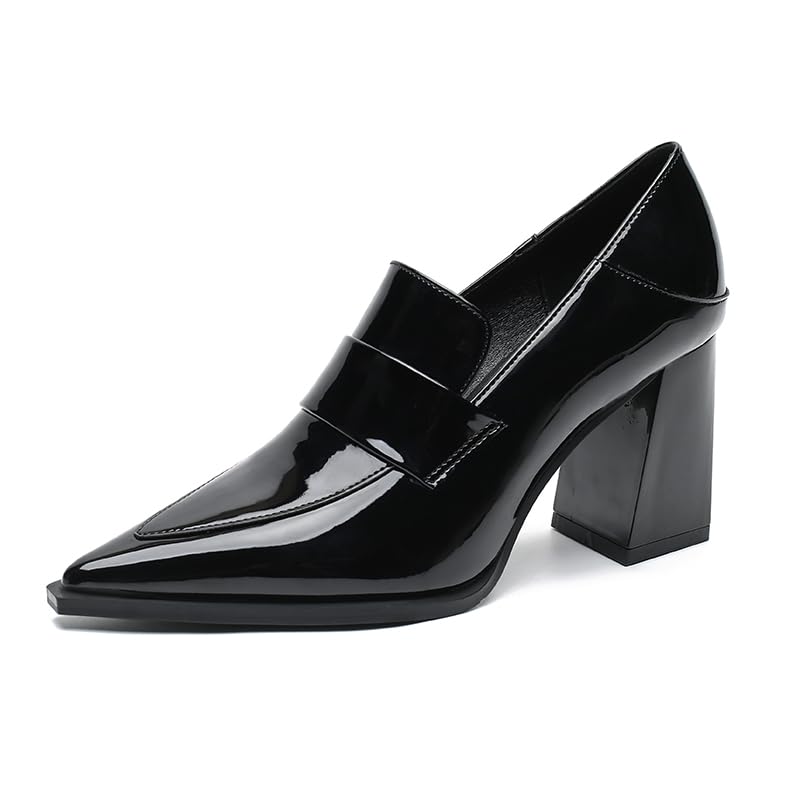 Spring 2025 New Pointed Toe Pumps High Heels Elegant Simple Fashion Women Shoes Black Bandage Brogue British High Heel Chunky Heel Pumps Shoes 7912-1