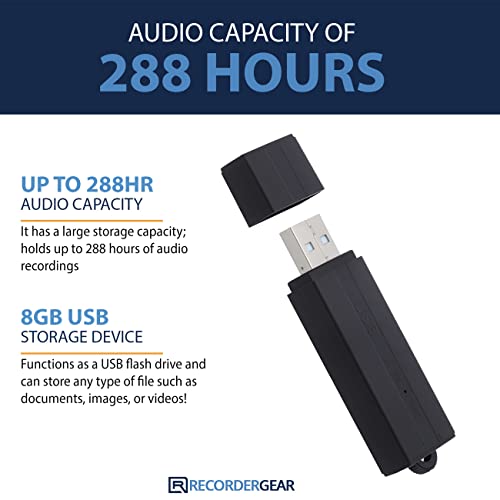 Recordergear Fd50 Mini Usb Flash Drive Voice Recorder 8Gb Voice Activated Recorder, 25-Day Battery, Time/Date Stamp, Records While Plugged In, Dual Recording Mode Switch Digital Audio Recording Device #TOP3