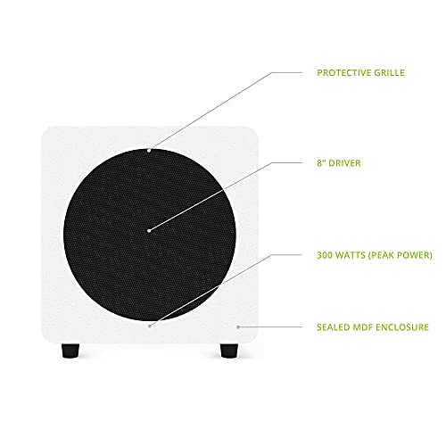 Kanto SUB8VMW Sealed Powered Subwoofer | 300W Peak Power | 8' Woofer | Vinyl | Matte White