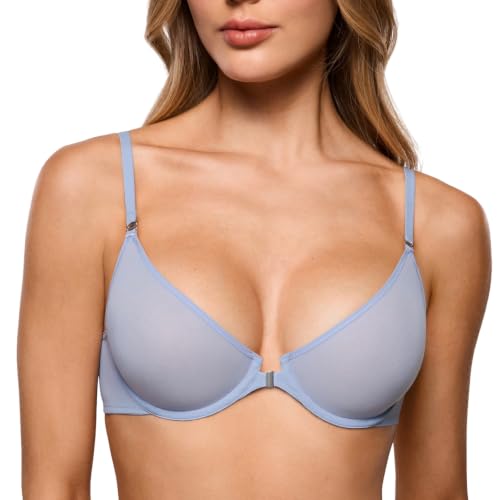 Image of INLYRIC Women's Front Closure Mesh Bra No Padding Demi