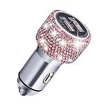 Quick Charge Car Charger, SAVORI QC3.0 Dual USB Car Adapter Bling Rhinestones Crystal Fast Charging Car Decors Compatible for iPhone Xs Max XR X Plus, iPad Pro/Air 2/Mini, Samsung Galaxy (Pink)