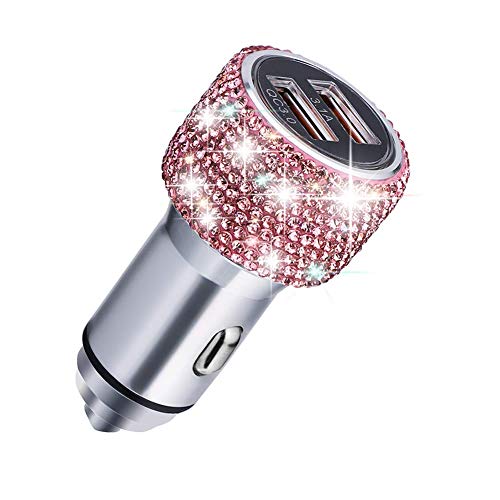 Quick Charge Car Charger, SAVORI QC3.0 Dual USB Car Adapter Bling Rhinestones Crystal Fast Charging Car Decors Compatible for iPhone Xs Max XR X Plus, iPad Pro/Air 2/Mini, Samsung Galaxy (Pink)