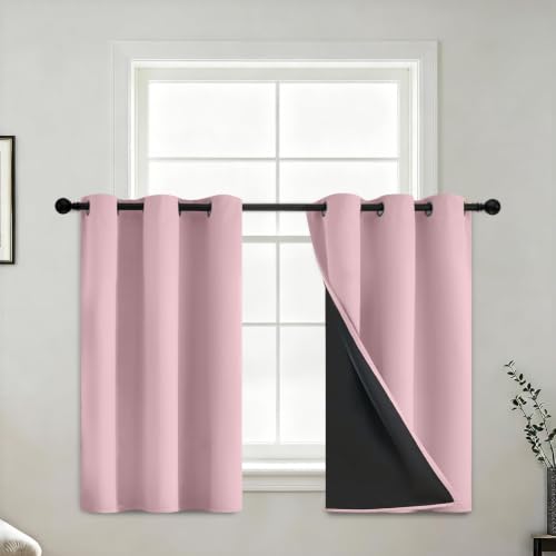 Image of COSVIYA 100% Pink Blackout Curtains for Kids Room 36 Inches Length