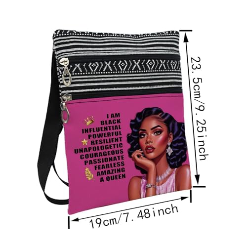 African American Messenger Bag Small Ethnic Pattern Adjustable Strap Crossbody Zipper Pouch Inspiring Phone Organizer Wallet I Am Black Queen Shoulder Handbag for Black Women2