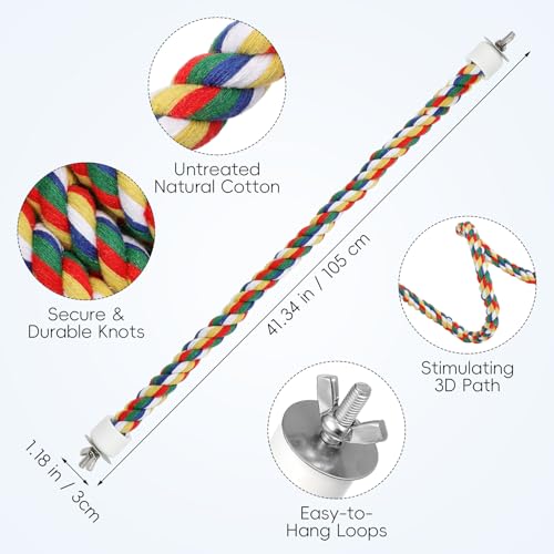 Image of iplusmile Bird Rope Perch Swing & Climbing Toy - 40-Inch Extra Long Soft Spiral Colorful Cotton Rope for Parrots Cockatiels Parakeets Budgie Cage Accessories