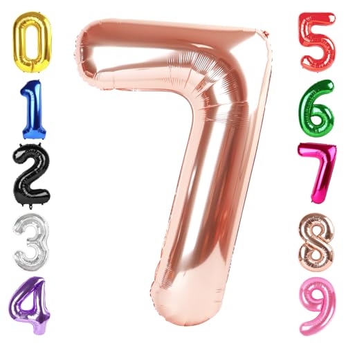 Image of 40 In Rose Gold Number 7 Balloon, 7th Birthday Party Decorations for Women | 40 Inch Rose Gold inflatable foil number balloons, large birthday decorations for 7th birthday