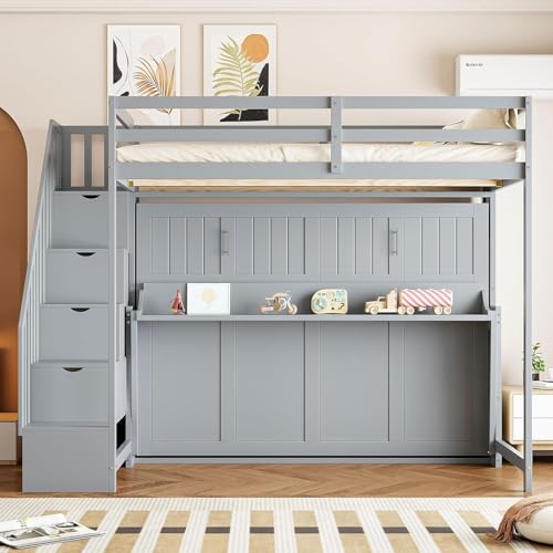 Virubi Folding Loft Bunk Bed with Storage & Hydraulic Lift