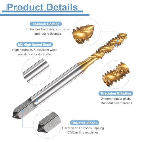 QUARKZMAN 2Stück Amerikanische Gewindeschneider 6-32 UNC Gewindebohrer HSS6542 Hochwertiger Titanbeschichteter Maschinengewindebohrer