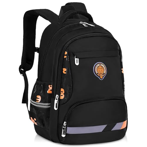 Amythe Cartable Garcon Primaire Renforcé, Sac d Ecole Garçon Ergonomique CP CE1 CE2 CM1 CM2, Sac à Dos Enfant à la Mode pour l'école Primaire, Noir