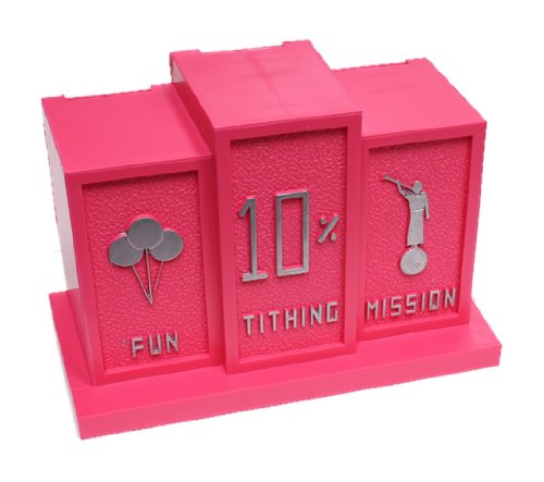 LDS Girls Pink Tithing Bank - 3 Slots: Fun, Tithing & Mission - Baptism Gift