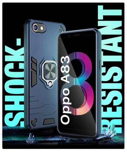 Image of WOW IMAGINE Shock Proof Back Case Mobile Cover for Oppo A83 | Back Cover Case (Tough Armor | Hybrid PC + TPU | Ring Holder & in-Built Kickstand | Blue)