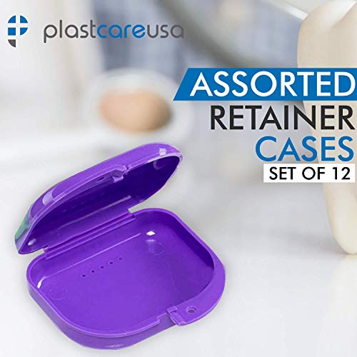 Assorted Retainer Case Box Of 12 Individually Sealed, Dental Storage Container For Aligners, Mouth Guards - Yellow, White, Pink, Green, Purple, Blue #TOP6