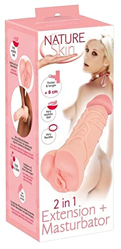 Nature Skin 2in1 Extension + Mastubator - gefühlsechter Penis-Stimulator für Männer, zur Penisverlängerung, realistisch, hautfarben hell – Bild 3