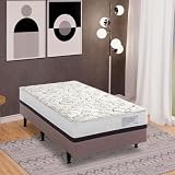Herval Roma Cama Box Conjugada Solteiro Ortopédico com Pillow Top, Espuma D45, Branco com Marrom e Bege, 88x188x39 cm
