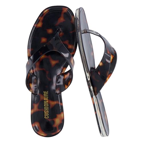 CUSHIONAIRE Tropic Thong Jelly Flip Flops for Women with Square Toe and Wide Strap Design Comfortable Lightweight Womens Sandals TORTOISE 8
