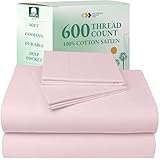 California Design Den Extra Deep Pocket Sheet Set - 600 Thread Count Extra Long Staple Cotton Queen Size Blush Pink Sheets, Soft & Sateen Weave 4 Piece Bedding Set