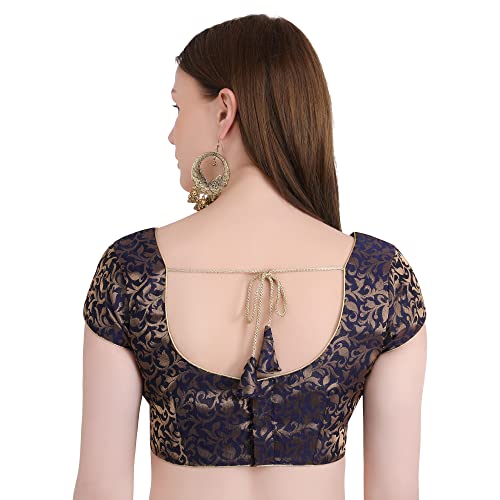 Image of Women's Short Sleeve Brocade (Chanderi) Readymade Stitched Saree Blouse Ready to Wear Half Sleeves Ladies Blouse