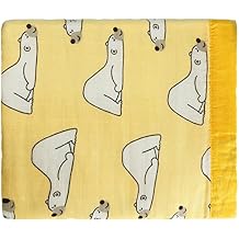 Muslin Soft Swaddle Blanket Quilt, Baby Blankets for Boy Girl Toddler Daycare, 4 Layers Swaddle Wrap, Size 43x45 Inches, Bear Yellow