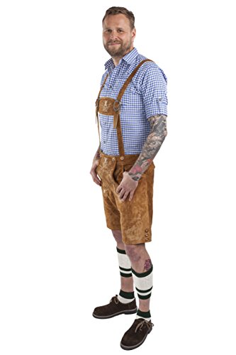 Image of Schoneberger Men's Bavarian Lederhosen Brown - Oktoberfest Leather Trousers