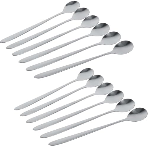 Buystarget Latte Spoons Long Handle Teaspoons Set of 12 Stainless Steel 7.2 inches Mixing Ice Cream Stirring Spoon Ideal for Iced Coffee Tea Milk Shake Ice Cream Sundaes Hot Cold Cool Drinking