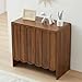 ORRD Sideboard Buffet Cabinet Set of 2, Accent Storage Cabinets with 2 Doors, Farmhouse Wood Cabinet with Adjustable Shelves and Wave Panel for Living Room, Dining Room, Entry - Walnut