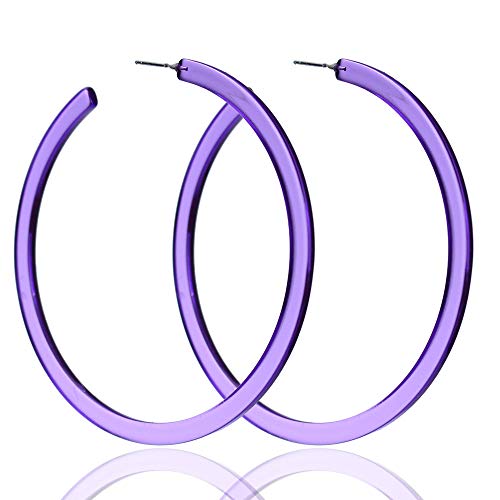 Colorful 80s 90s Big Hoop Earring Acrylic C Shape Retro Trendy Chunky Large Open Earrings for Women 70MM Vintage Lightweight Statement Jewelry
