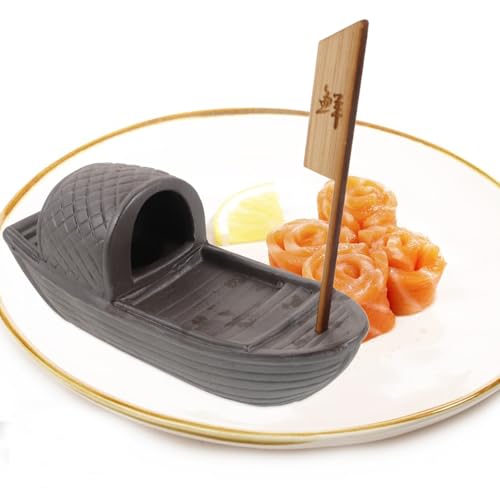 Plato estilo japonés para sushi en cerámica y madera miniatura 7