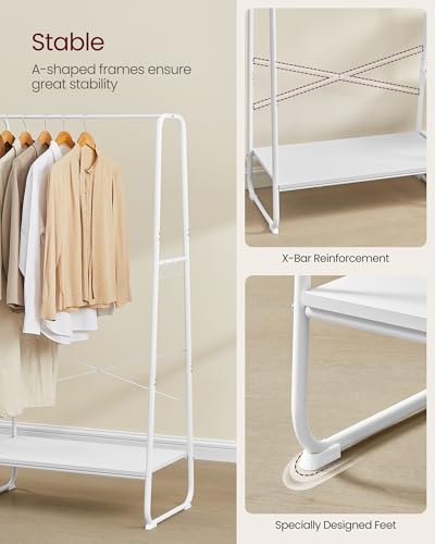 VASAGLE Clothes Rail, Clothes Rack with Shoe Shelf, 5-Tier Storage Rack, 6 Side Hooks, for Bedroom, Living Room, Cloud White and Matte White RGR116W02 - Image 4