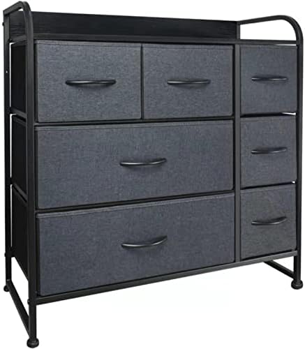 MuRealy Fabric Dresser for Bedroom - Dresser with 7 Drawer, Fabric Dresser Tower, Drawer Chest for Closet, Living Room, Office, Entryway, Storage Dresser with Steel Frame, Wood Top, Easy Pull Handle