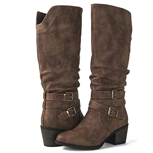 GLOBALWIN Women's Camel Western Knee High Cowboy Cowgirl Boots 10M