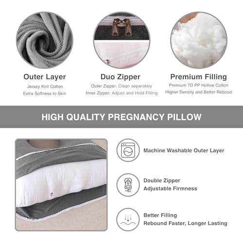 Image of ALLOPERA Pregnancy Pillow, Full Body Maternity Pillow 57 inch, with Removable Washable Cover - Support for Legs, Back, Neck, Shoulder, HIPS, Belly for Pregnent Women, Jersey Knit Cotton (Dark Grey)