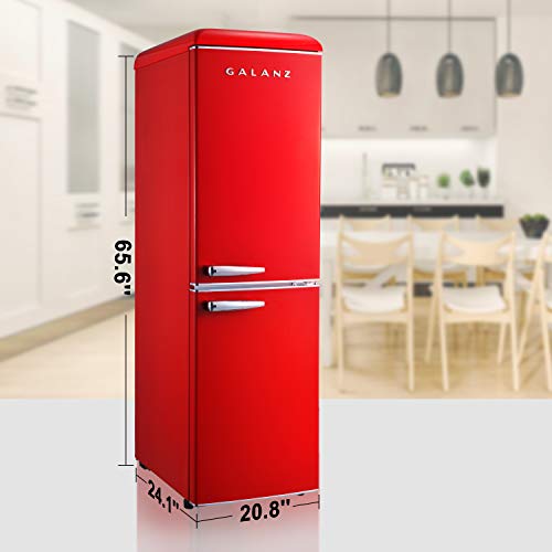 Galanz GLR74BRDR12 Retro Refrigerator with Bottom Mount Freezer Frost Free, Dual Door Fridge, Adjustable Electrical Thermostat Control, 7.4 Cu Ft, Red on Fridge.com