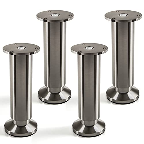SOTECH 4 x Pied de Meuble Ajustable Finition en Acier INOX brossé Capacité de Levage 250 kg Hauteur 150 mm