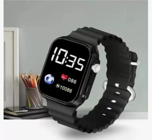 Image of Digital Smart Fitness Watch for Men & Women | LED Display Sports Wrist Watch with Step Counter, Heart Rate Display, Digital Time & Adjustable Strap | Black