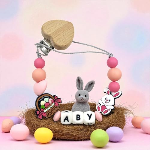 Image of Personalized Pacifier Clips with Name Custom Silicone Beaded Chain Pacifier Holder Stroller Gifts for Baby Boys Girls